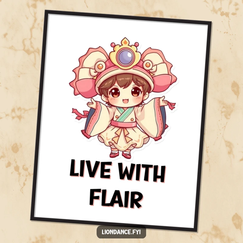 Funny dancer character poster capturing a cheerful figure in the midst of elaborate costume movements, exuding confidence and artistic flair.