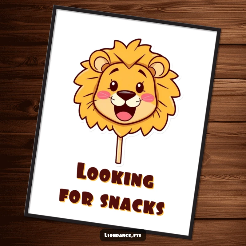 Funny Poster print of a cute lion head prop with a wide, joyful smile, looking outward, adding fun decor, a great funny gift.