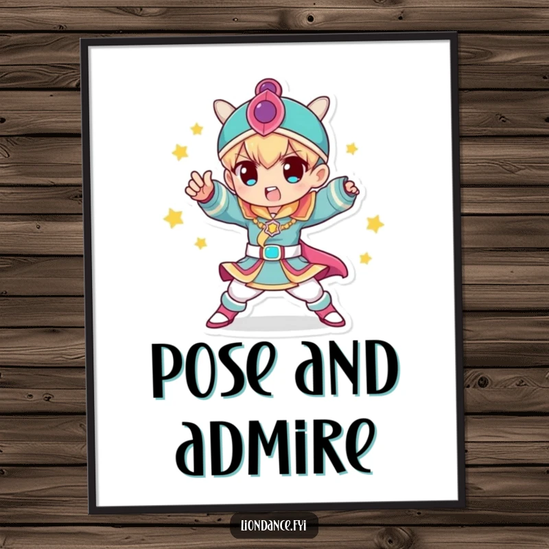 Funny Poster print of a character in a colorful costume striking a dynamic pose, full of energy and style, a great funny gift.