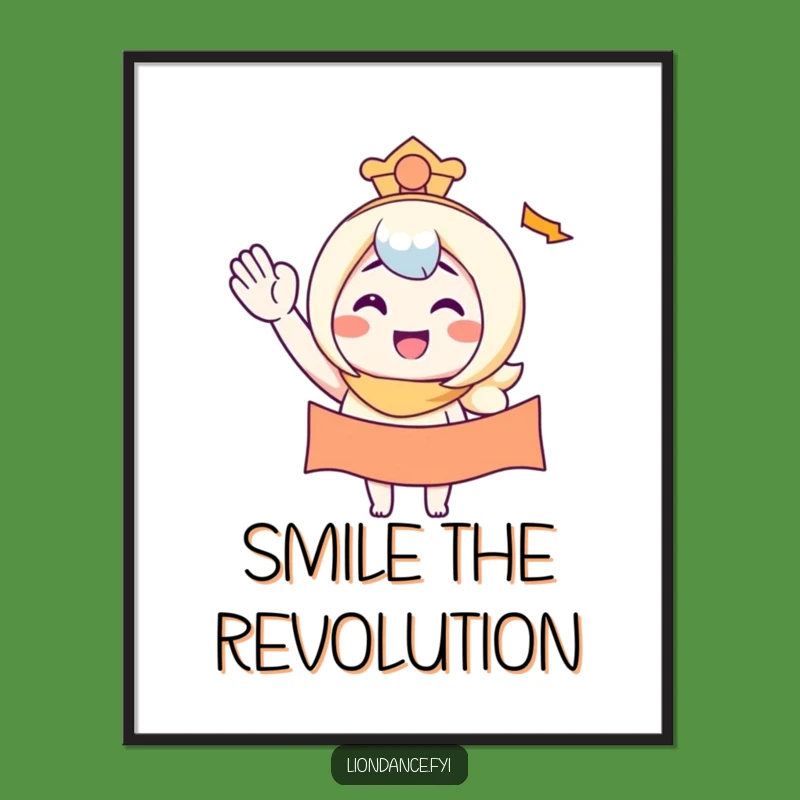 Funny Waving Banner Character Smiles Poster - Cheerful Wall Art!
