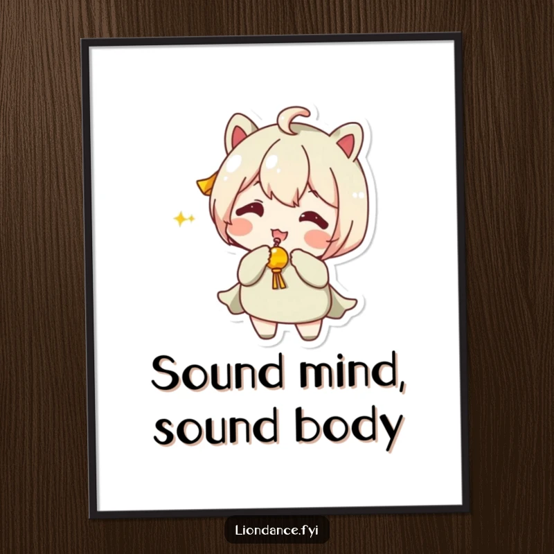 Funny Poster illustrating a character enthusiastically shaking a jingling prop, conveying pure playful joy.