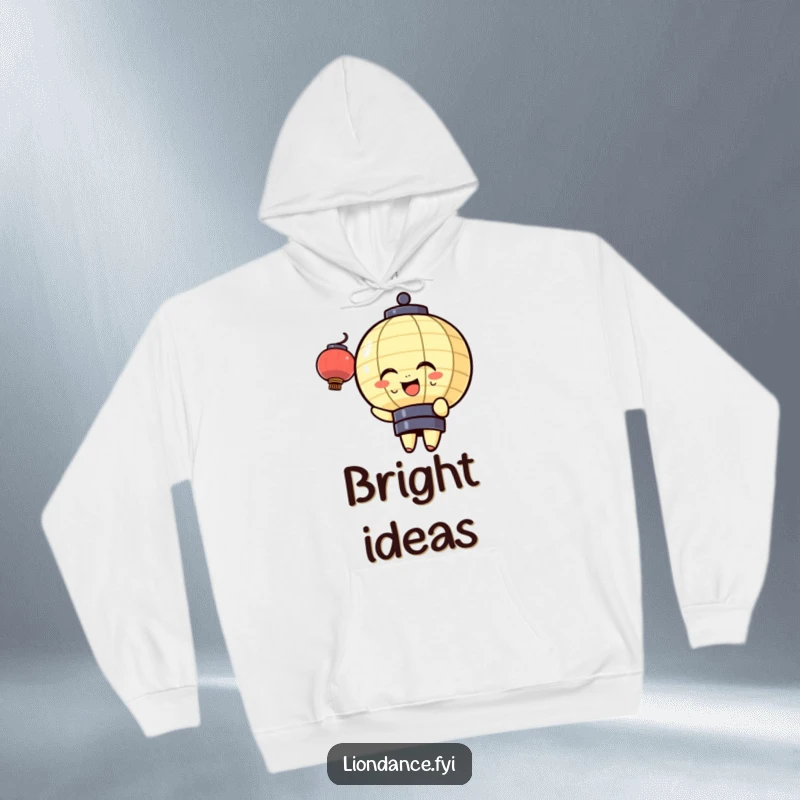 Funny hoodie featuring a cheerful lantern character bobbing gently with joy, offering cozy comfort and a tranquil sense of radiating happiness.