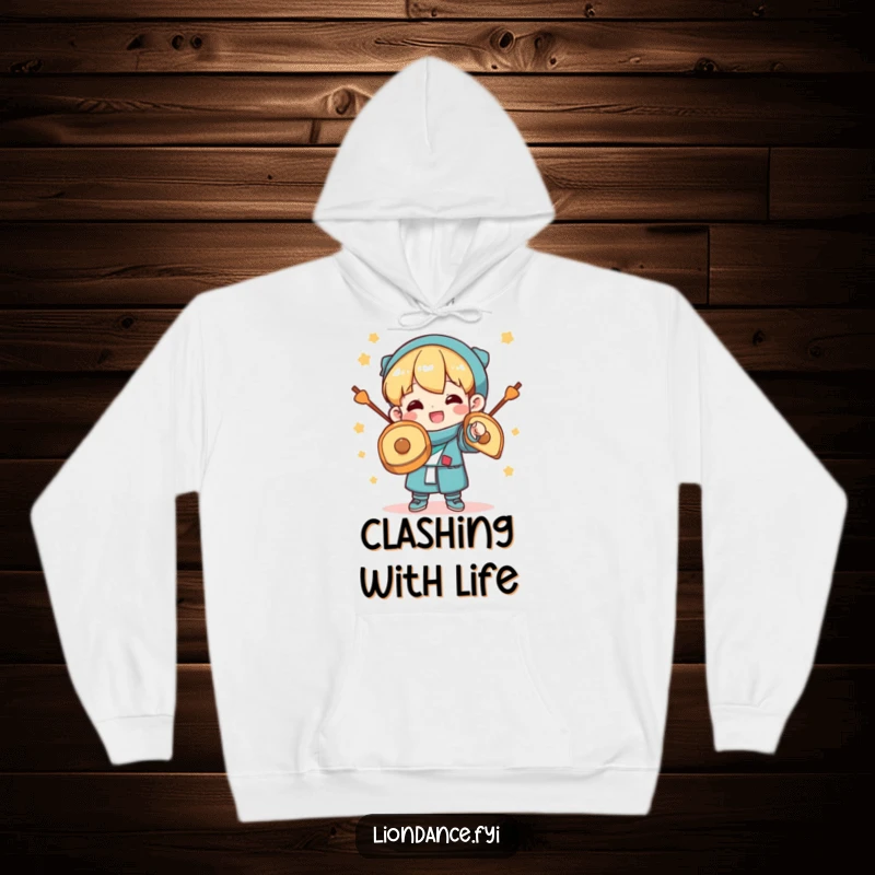 Funny Hoodie: A character happily clashing cymbals with a wide smile, radiating energy and celebratory joy. Ideal for cozying up or making a statement.