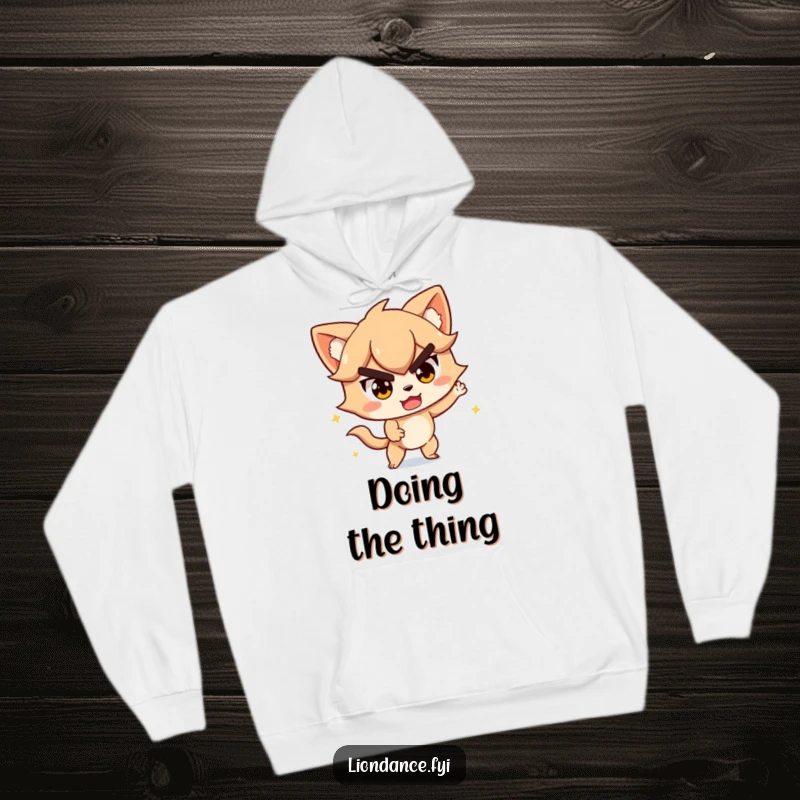 Funny hoodie depicting a character mid-action with a determined yet playful expression, perfect for cozy motivation. Ideal funny gift.