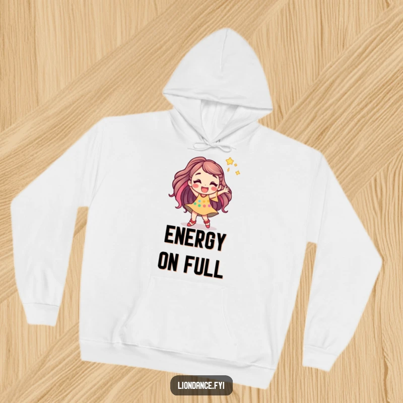 Funny hoodie featuring a jubilant cartoon character dancing with energy, offering warmth and a celebration of movement.