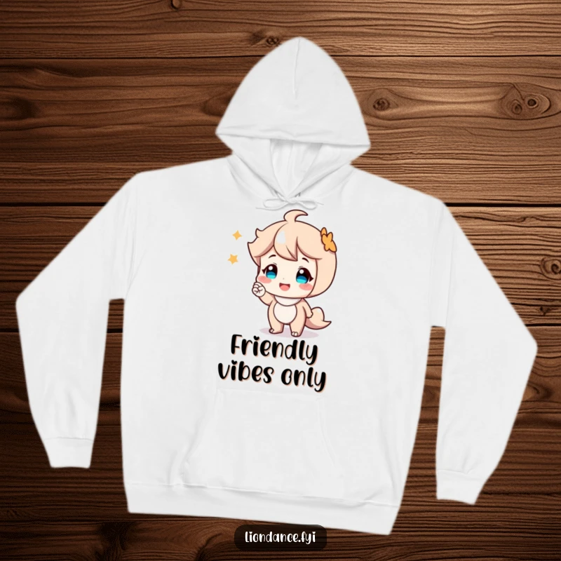 Funny hoodie with a smiling cartoon character giving a friendly nod, illustrating warmth, connection, and approachable kindness.