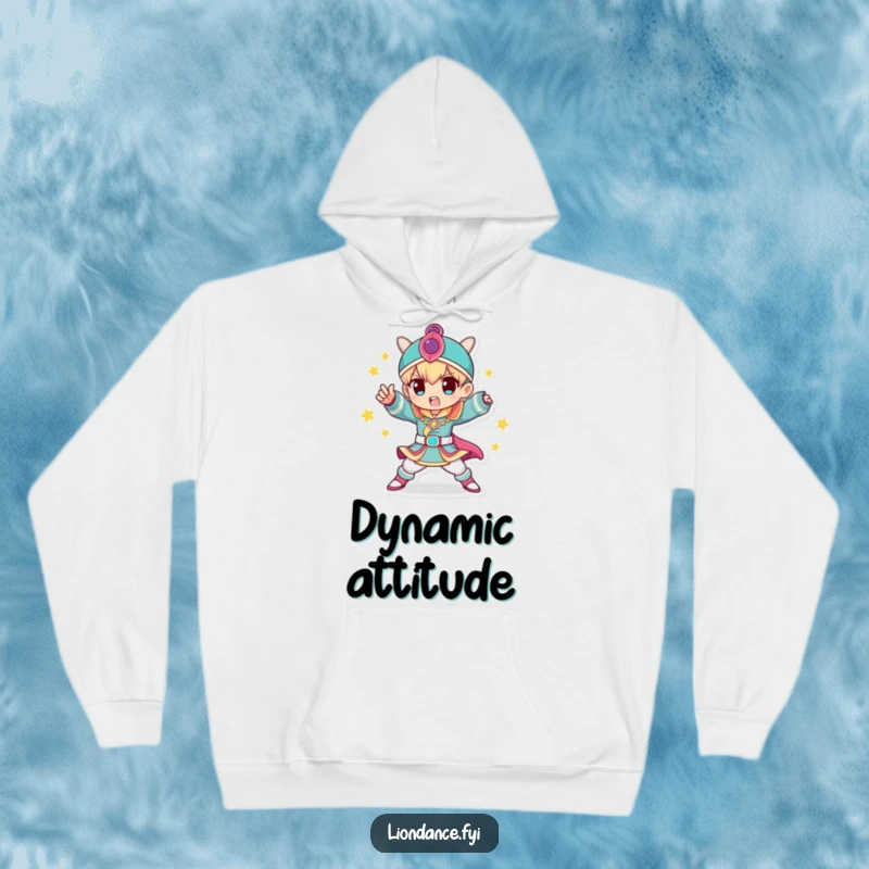 Funny Hoodie depicting a character in a colorful costume striking a dynamic pose, cozy and stylish, a perfect funny gift.