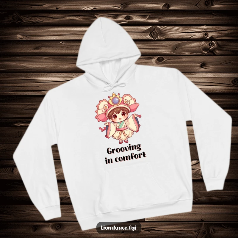 Funny dancer character hoodie showing a cheerful figure performing elaborate costume movements with impressive grace and theatrical flair.