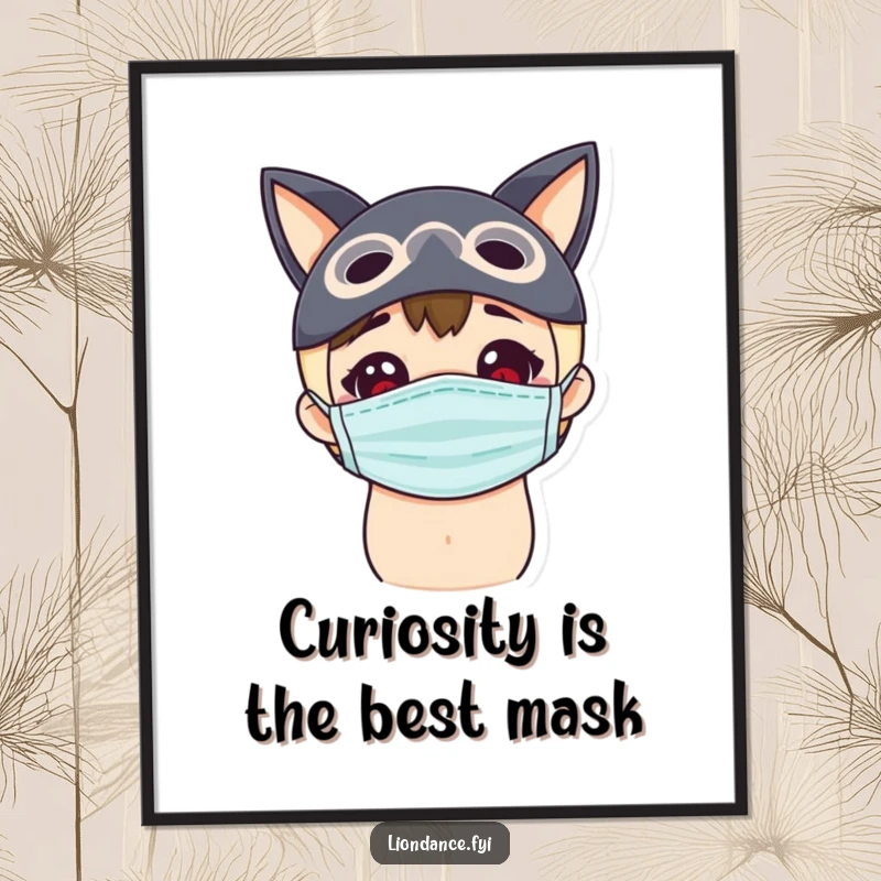 Funny Free Printable Wall Art: A delighted character in a colorful mask caught peeking with adorable, wide-eyed curiosity.