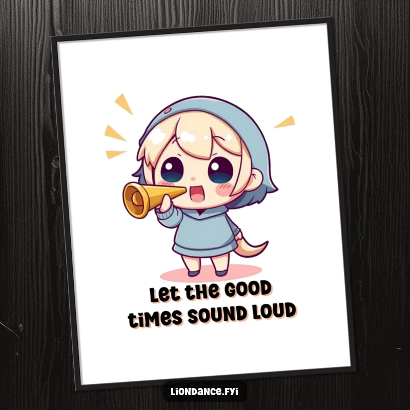 Funny Free Printable Wall Art of a character joyfully blowing a horn, creating a whimsical and humorous focal point for any decor.