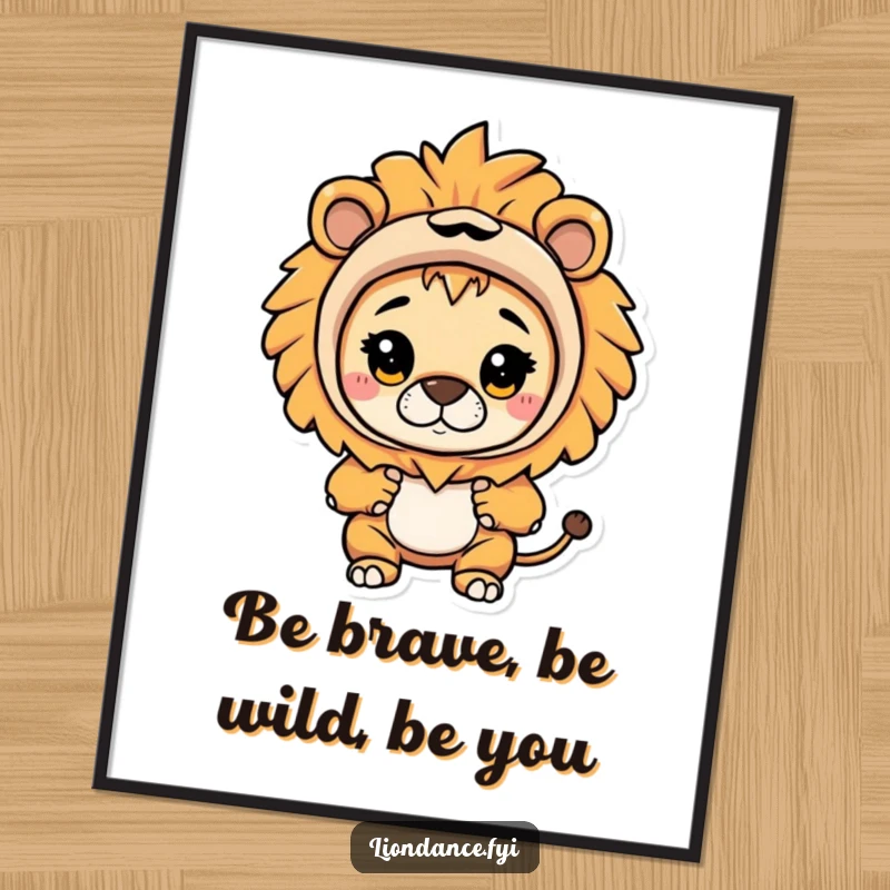 Funny Free Printable Wall Art showing a curious character in a bold lion costume peeking out with playful eyes.