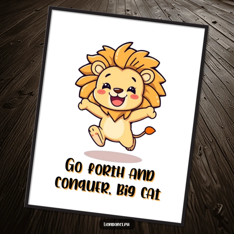 Funny Free Printable Wall Art: A character captured mid-leap, proudly displaying a stylized, powerful lion mane.