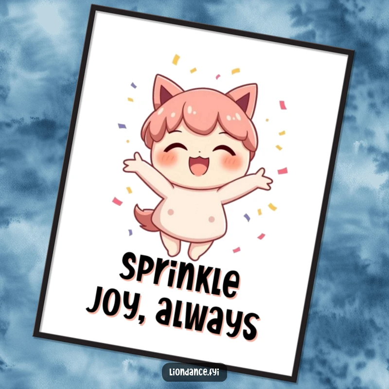 Funny Free Printable Wall Art: A delighted character beams with a smile while scattering a cascade of colorful confetti, bringing pure celebration.