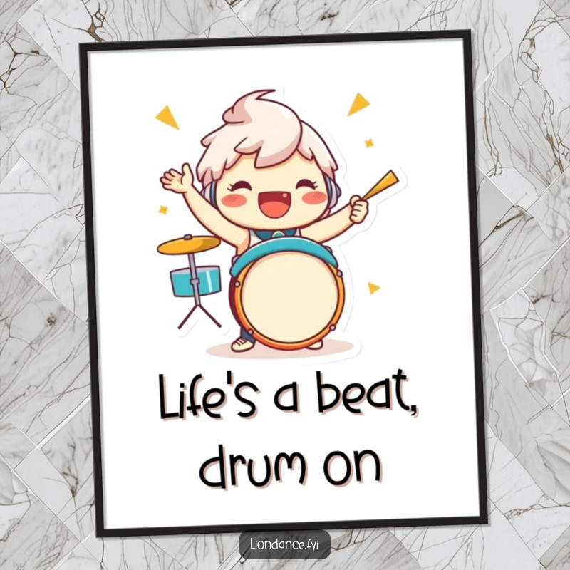 Funny Free Printable Wall Art: An enthusiastic character performs an energetic drum solo, adding a vibrant splash of rhythm and color.