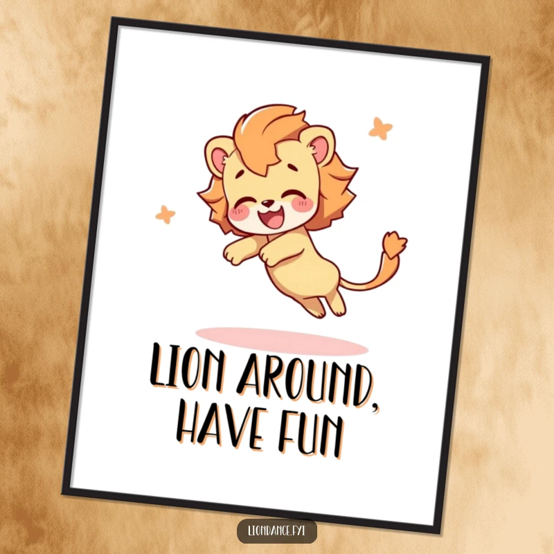 Funny Free Printable Wall Art: A delightful character tumbles, showcasing a flowing, majestic lion tail in a playful pose.