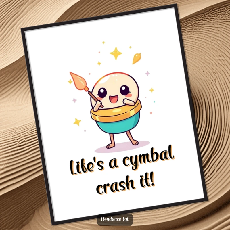 Funny Free Printable Wall Art: A cute cymbal prop frozen mid-clash, emitting a festive gleam and playful energy.