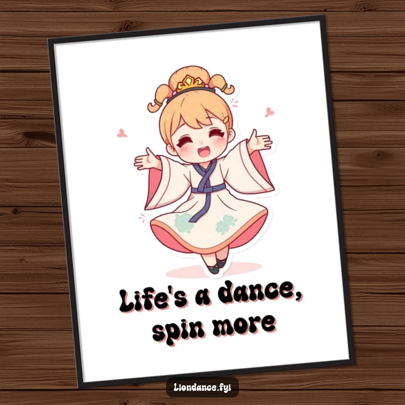 Funny Free Printable Wall Art: A happy character in a flowing costume caught in a dynamic celebratory spin.