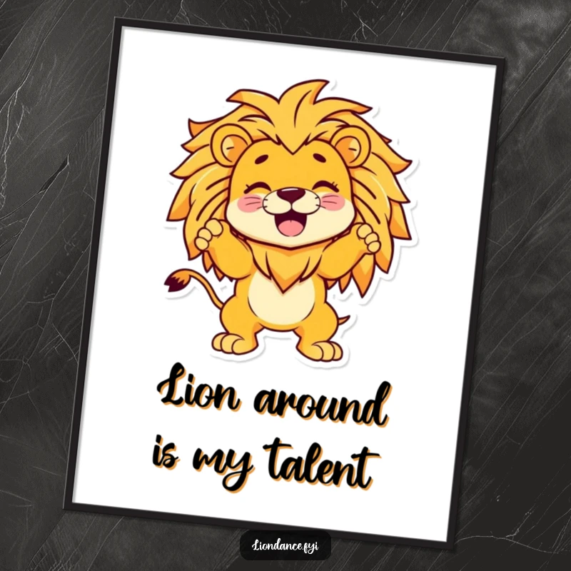 Funny Free Printable Wall Art: Giggling character strikes an impressive pose within a majestic, fun-loving lion design.