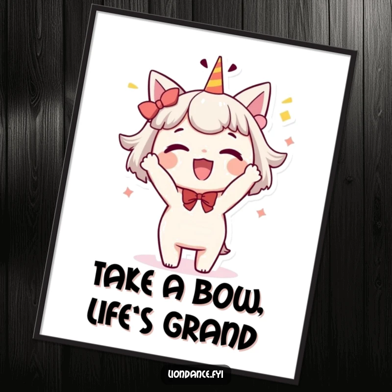 Funny Free Printable Wall Art: A delighted character performing a whimsical, celebratory bow, adding a touch of playful elegance to the room.