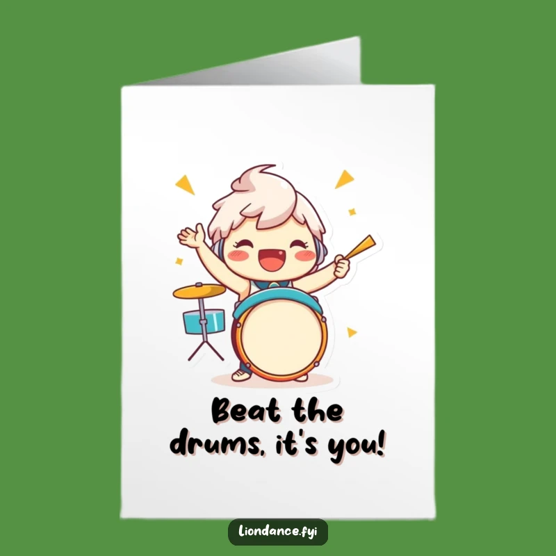 Free Printable Birthday Card: Drumming Character, Energetic Celebration, Funny Downloadable