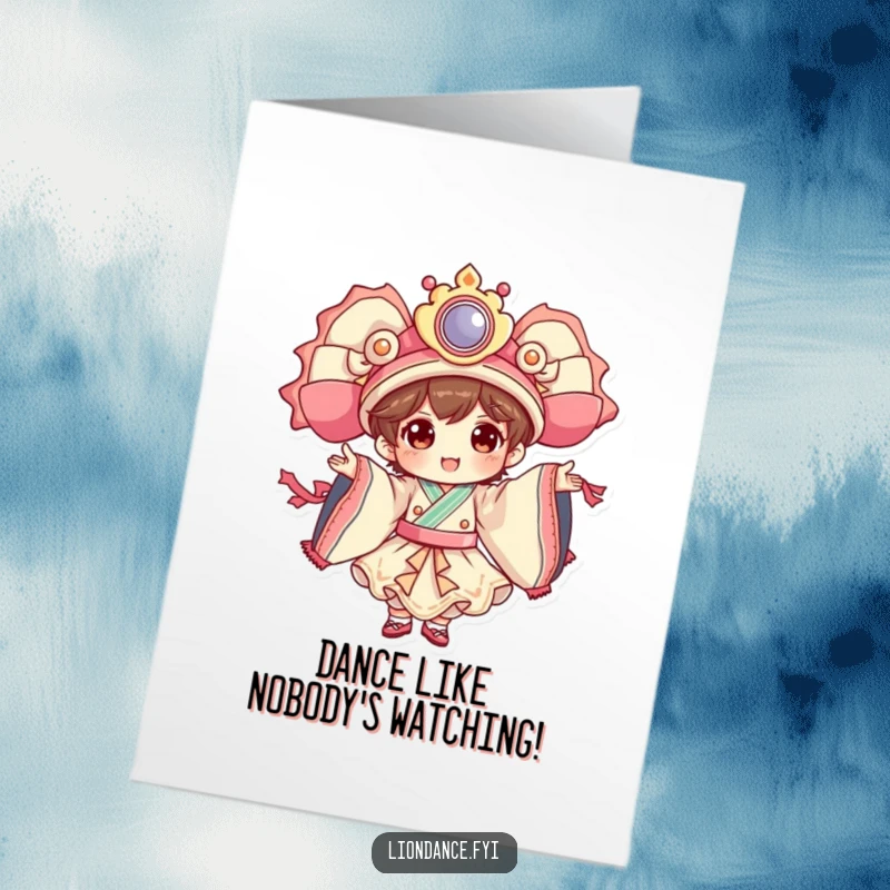 Funny Free Printable Birthday Card: Cheerful character performs elaborate costume movements with impressive flair, ready for a grand birthday performance.
