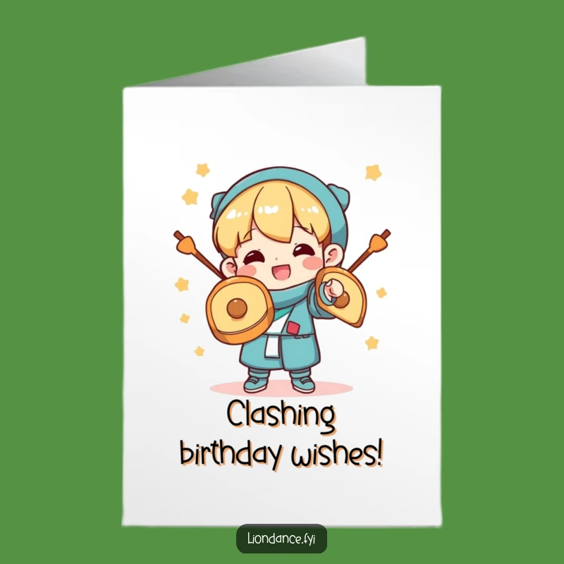 Free Printable Birthday Card: Cymbals Clashing Character, Downloadable Joyful Gift
