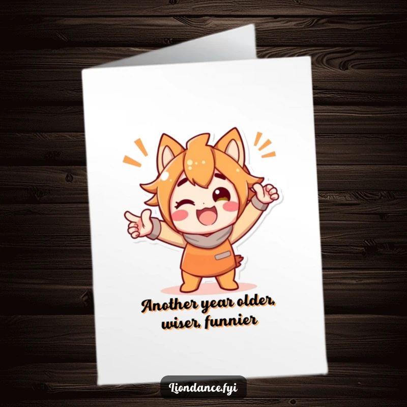 Funny Free Printable Birthday Card: Delighted character striking a bold, celebratory pose, spreading cheer and laughter for a memorable occasion.