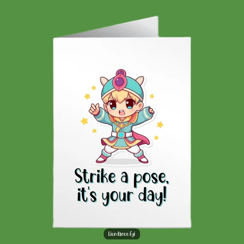 Free Printable Birthday Card: Dynamic Costume Pose for a Star Birthday