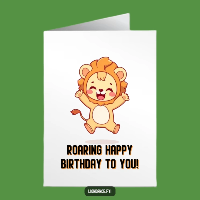 Free Printable Birthday Card: Lion Costume Character Roaring Funny Downloadable Gift