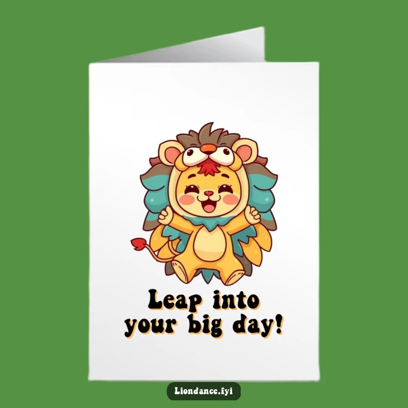Free Printable Birthday Card: Lion Costume Leap - Funny Downloadable Gift!