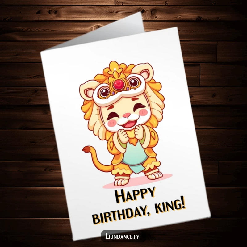 Funny Free Printable Birthday Card showing a joyful performer in a majestic lion costume gracefully bowing to the audience.
