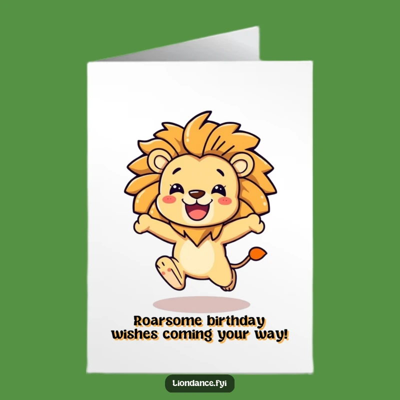 Free Printable Birthday Card: Roaring Lion Character, Joyful Leap, LOL Downloadable Gift
