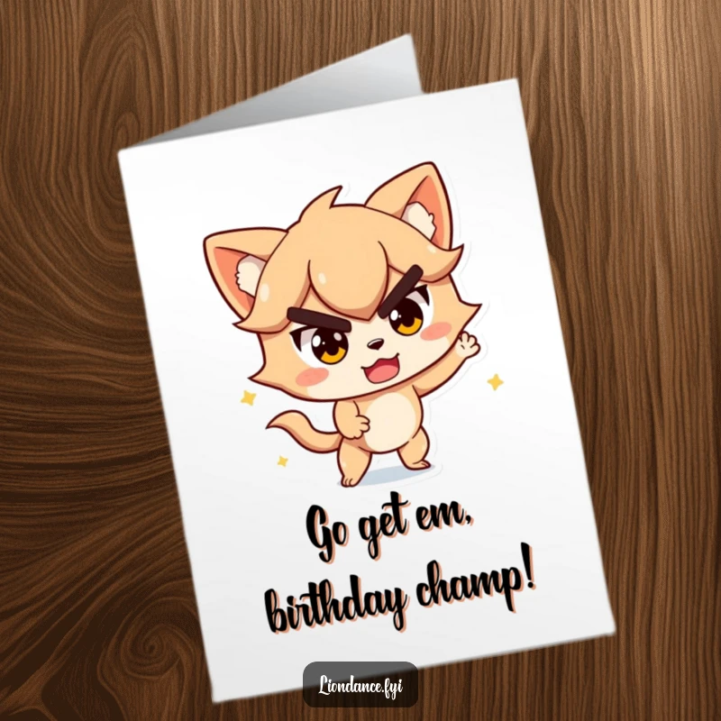 Funny Free Printable Birthday Card: A character with a determined but playful look is caught mid-action, ready for birthday fun.