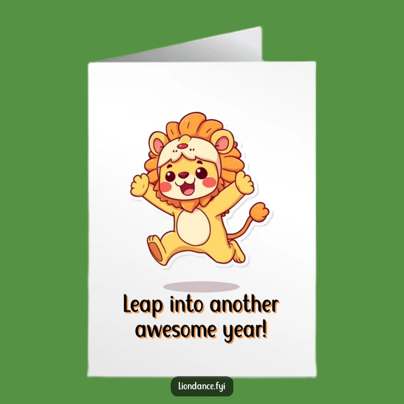Free Printable Birthday Card: Energetic Lion Leaping for Joyful Celebrations
