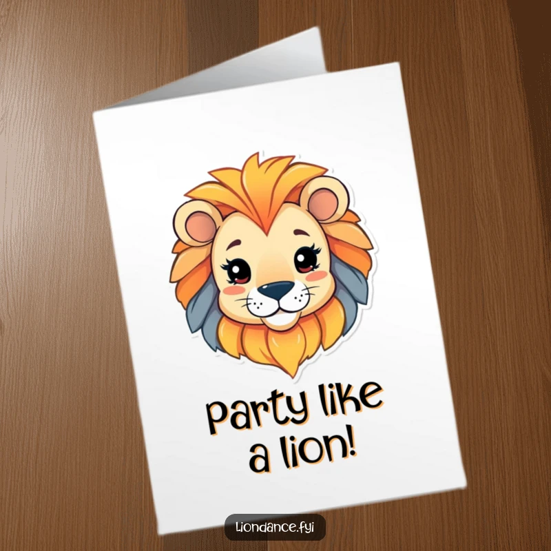 Funny Free Printable birthday card featuring a playful character peeking out from a vibrant, colorful lion head costume.