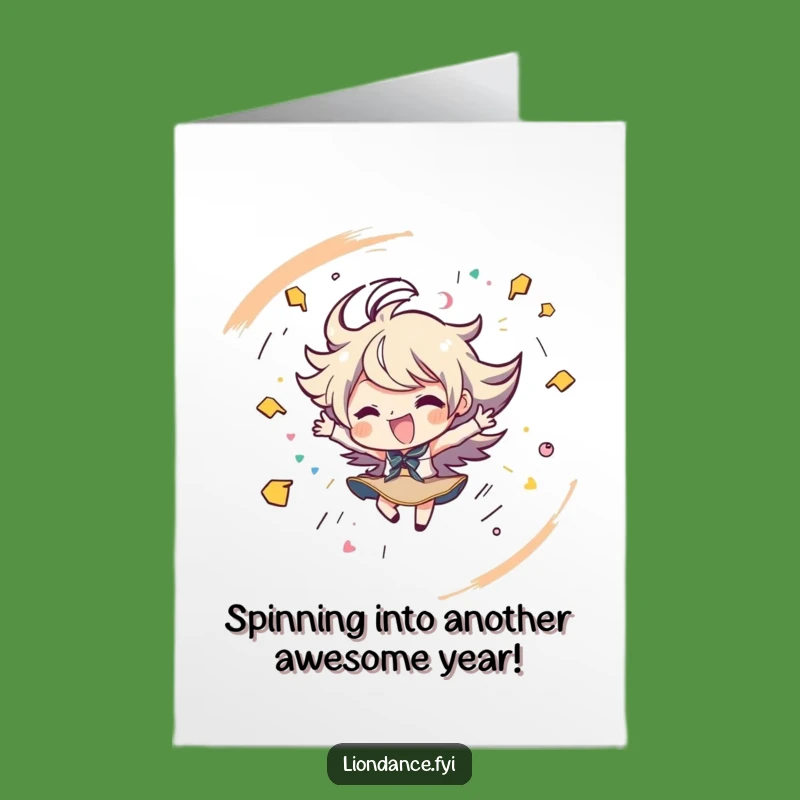 Free Printable Birthday Card: Spinning Energy Character Funny Downloadable Gift