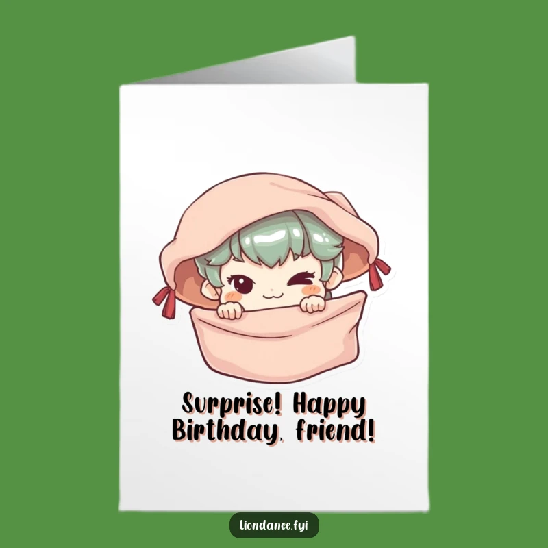 Free Printable Birthday Card: Mischievous Character Behind Banner, Funny Downloadable