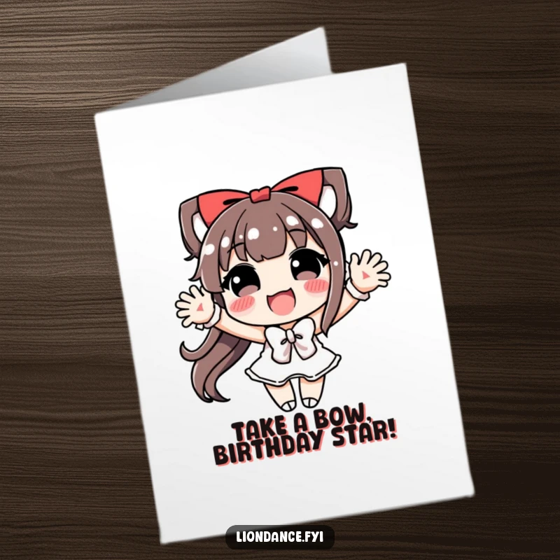 Funny free printable birthday card of a character performing a joyful, exaggerated bow to express birthday cheer.