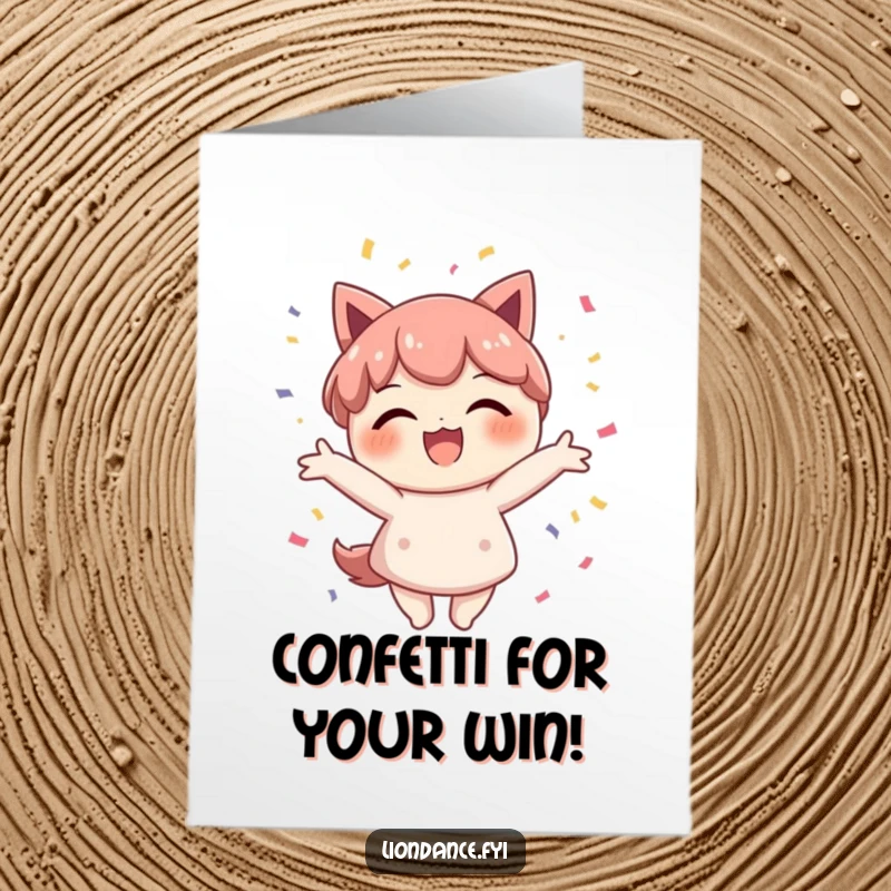Funny Free Printable Congratulations Card: A beaming character joyfully scatters confetti, celebrating a wonderful achievement with pure happiness.