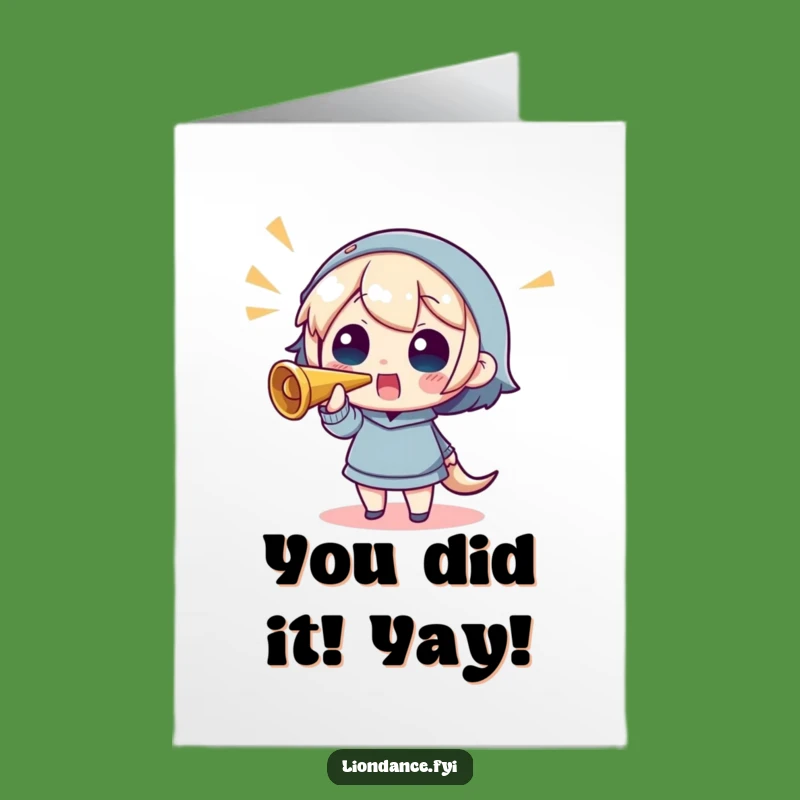 Free Printable Congrats Card: Cheerful Horn Blower Character Funny Downloadable Greeting