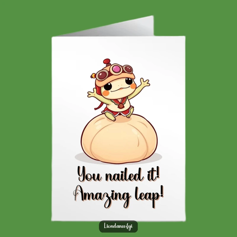 Free Printable Congrats Card: Frog Lion Dance Triumph Over Dumpling