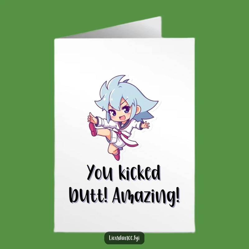 Free Printable Congrats Card: Kicking Character Funny Downloadable Win Celebration