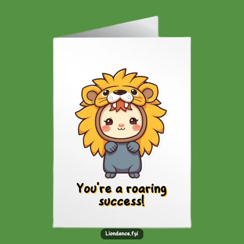 Free Printable Congrats Card: Lion Cub Costume Character Cheers Your Big Win