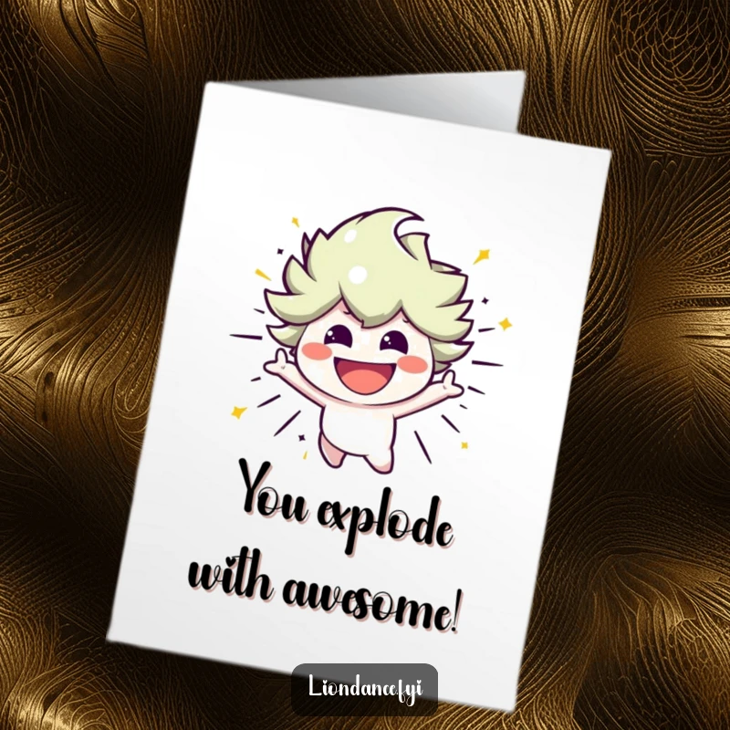 Funny Free Printable Congratulations Card: A smiling character bursting with energetic movement, celebrating success with pure joy.