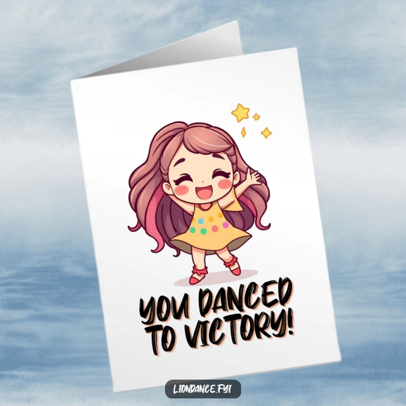 Funny Free Printable Congrats Card: Jubilant character dances with high energy, celebrating success with pure joy.