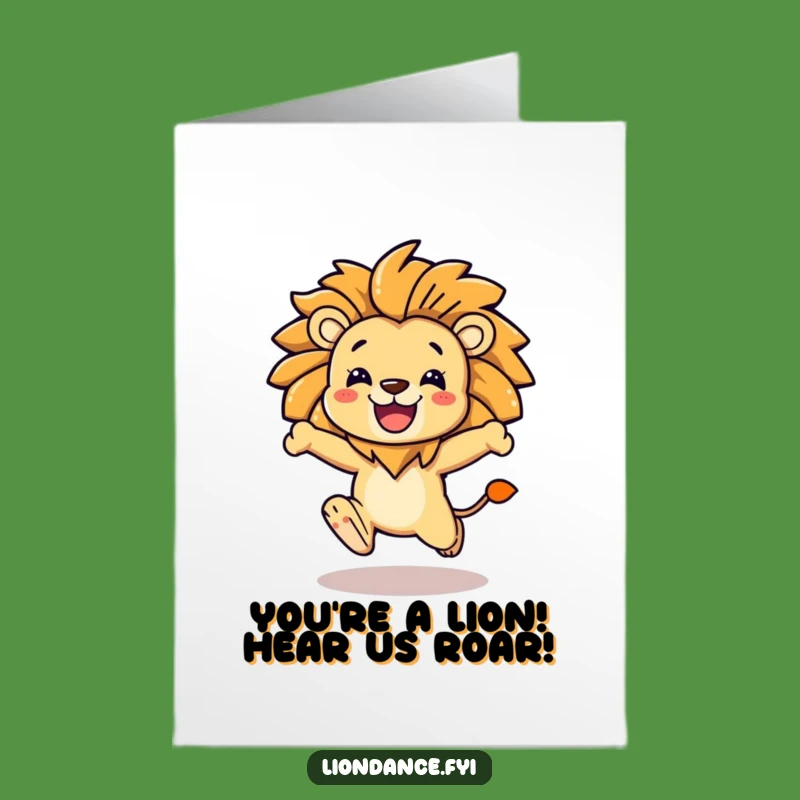 Free Printable Congrats Card: Leaping Lion Character, LOL Downloadable Gift of Joy