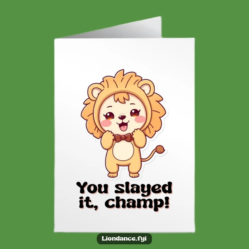 Free Printable Congrats Card: Cute Lion Bow Character, Funny Downloadable Gift for Any Occasion