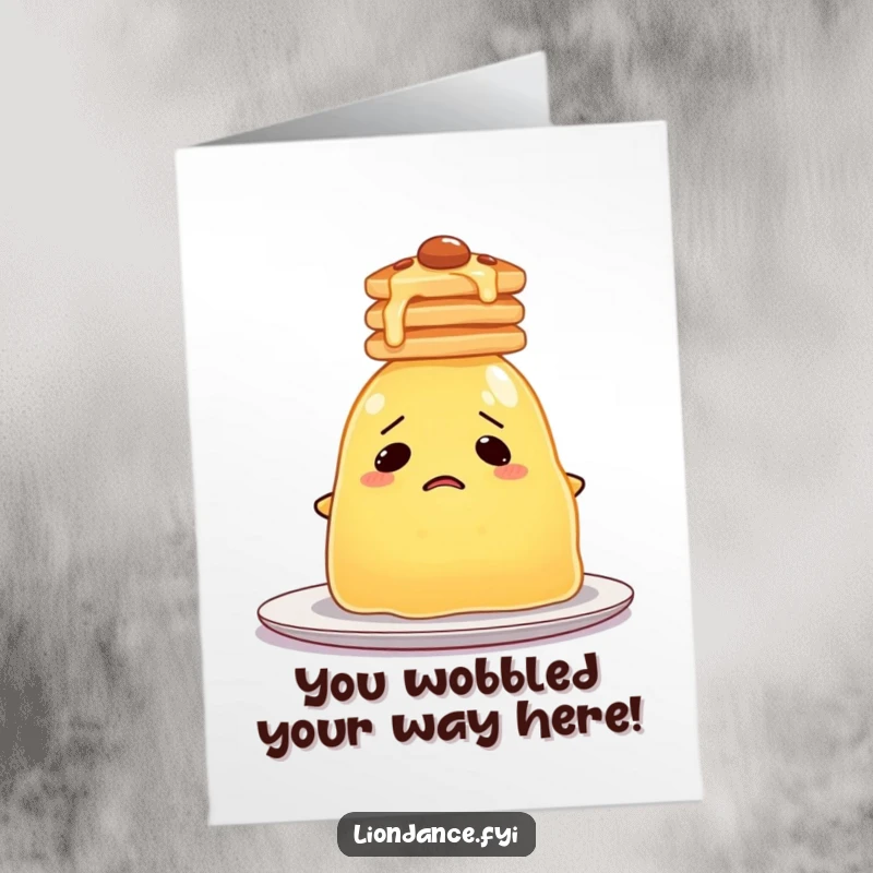 Funny Free Printable Congratulations Card: A confused jelly attempting to balance pancakes, a unique downloadable gift.