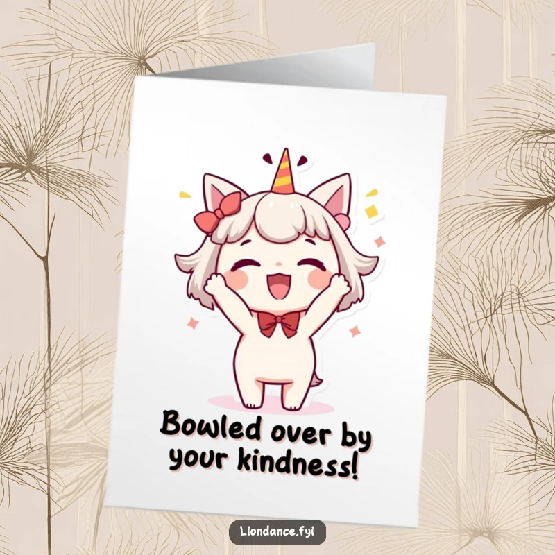 Funny Free Printable Thank You Card: A delighted character performing a whimsical, celebratory bow to express heartfelt thanks.