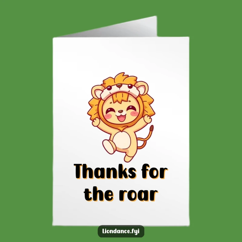 Free Printable Thank You Card: Lion Costume Leaps Thanks, Downloadable Funny Gift